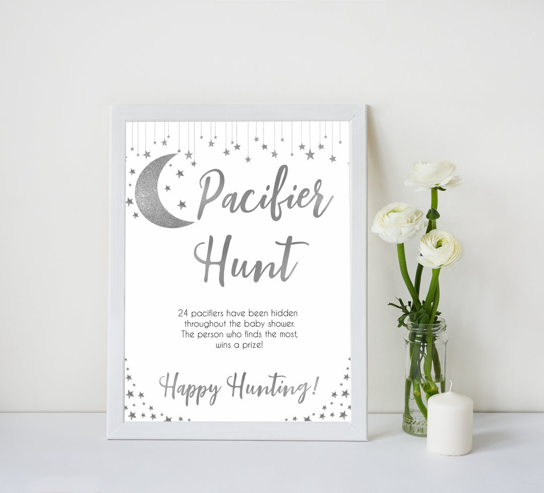 Silver little star, pacifier hunt baby games, baby shower games, printable baby games, fun baby games, twinkle little star games, baby games, fun baby shower ideas, baby shower ideas