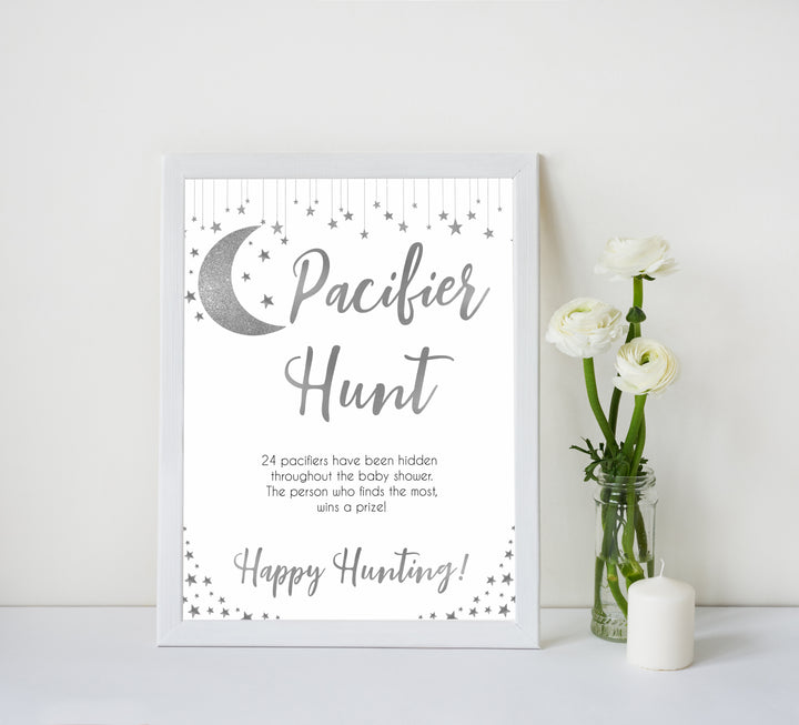 Silver little star, pacifier hunt baby games, baby shower games, printable baby games, fun baby games, twinkle little star games, baby games, fun baby shower ideas, baby shower ideas