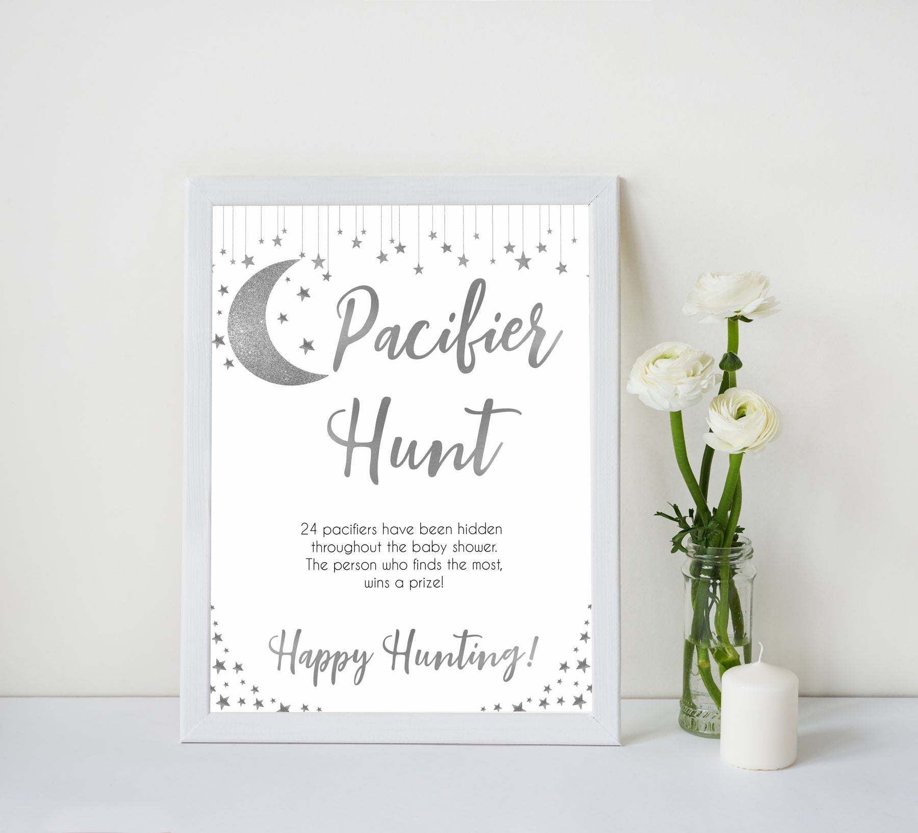 Silver little star, pacifier hunt baby games, baby shower games, printable baby games, fun baby games, twinkle little star games, baby games, fun baby shower ideas, baby shower ideas