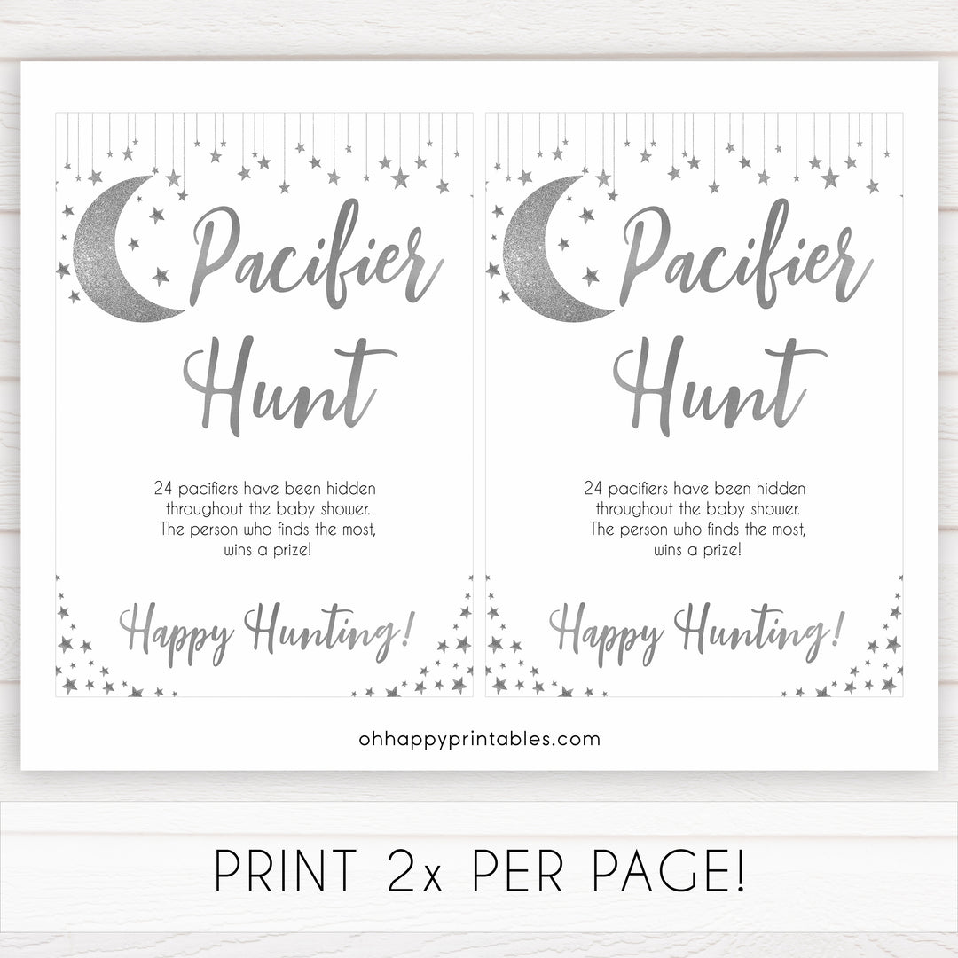 Silver little star, pacifier hunt baby games, baby shower games, printable baby games, fun baby games, twinkle little star games, baby games, fun baby shower ideas, baby shower ideas