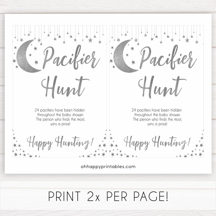 Silver little star, pacifier hunt baby games, baby shower games, printable baby games, fun baby games, twinkle little star games, baby games, fun baby shower ideas, baby shower ideas