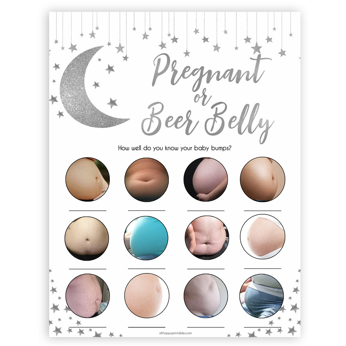 Silver little star, pregnant or beer belly baby games, baby shower games, printable baby games, fun baby games, twinkle little star games, baby games, fun baby shower ideas, baby shower ideas