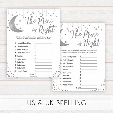 Silver little star, the price is right baby games, baby shower games, printable baby games, fun baby games, twinkle little star games, baby games, fun baby shower ideas, baby shower ideas