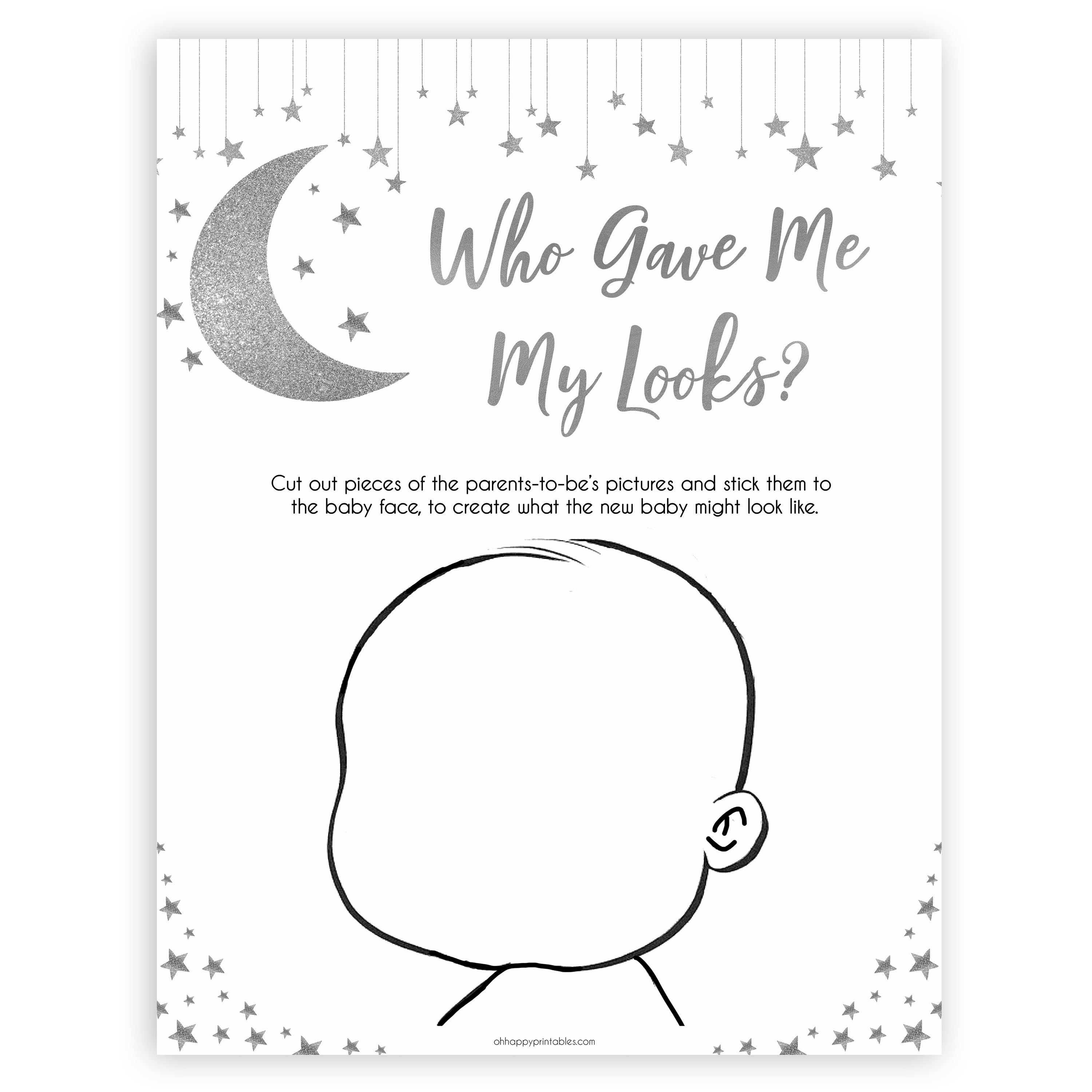 Silver little star, who gave me my looks baby games, baby shower games, printable baby games, fun baby games, twinkle little star games, baby games, fun baby shower ideas, baby shower ideas