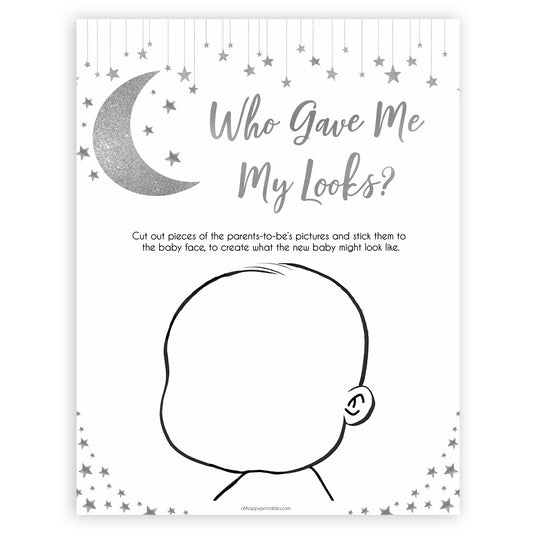 Silver little star, who gave me my looks baby games, baby shower games, printable baby games, fun baby games, twinkle little star games, baby games, fun baby shower ideas, baby shower ideas