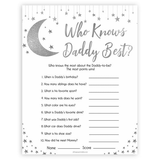 Silver little star, who knows daddy best baby games, baby shower games, printable baby games, fun baby games, twinkle little star games, baby games, fun baby shower ideas, baby shower ideas