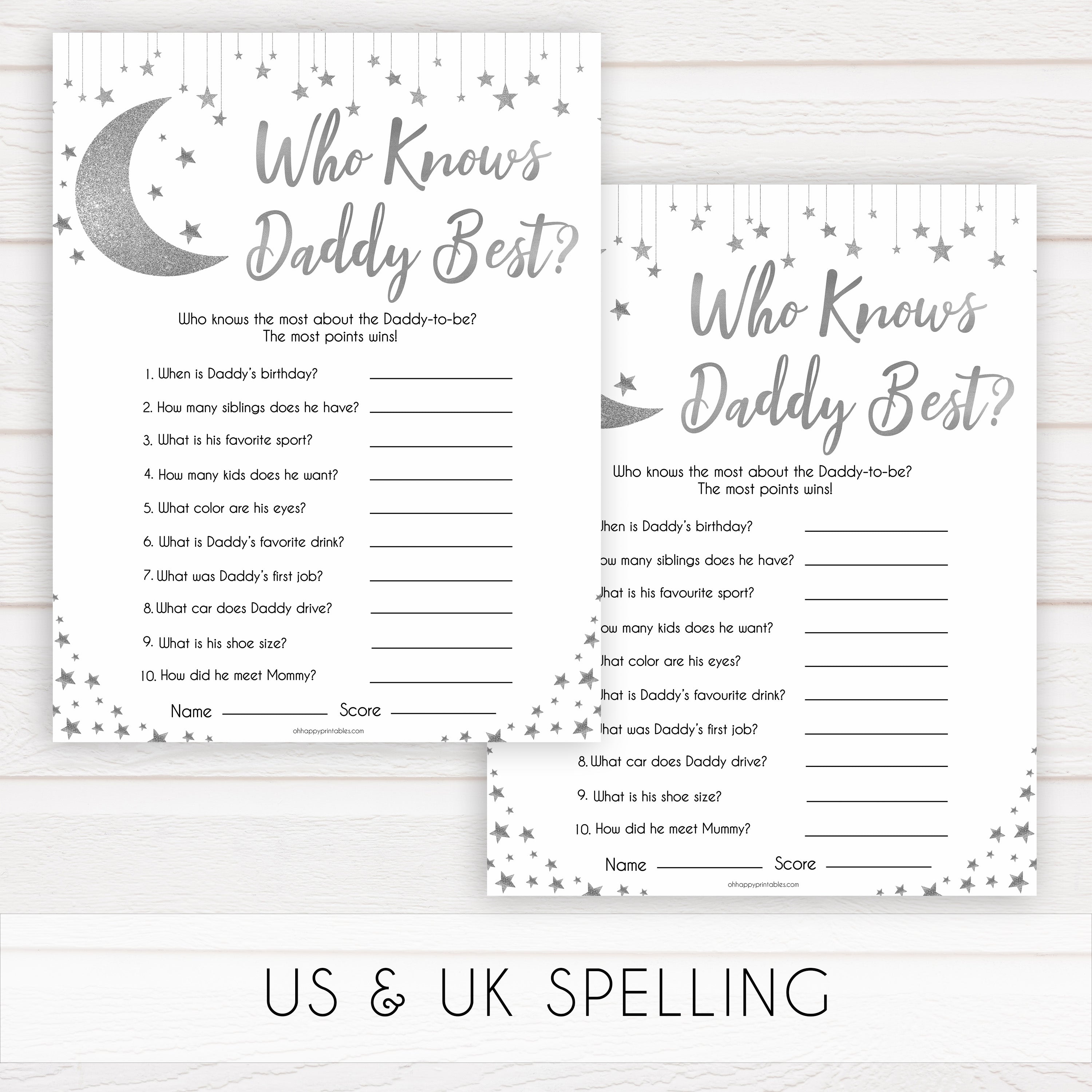 Silver little star, who knows daddy best baby games, baby shower games, printable baby games, fun baby games, twinkle little star games, baby games, fun baby shower ideas, baby shower ideas