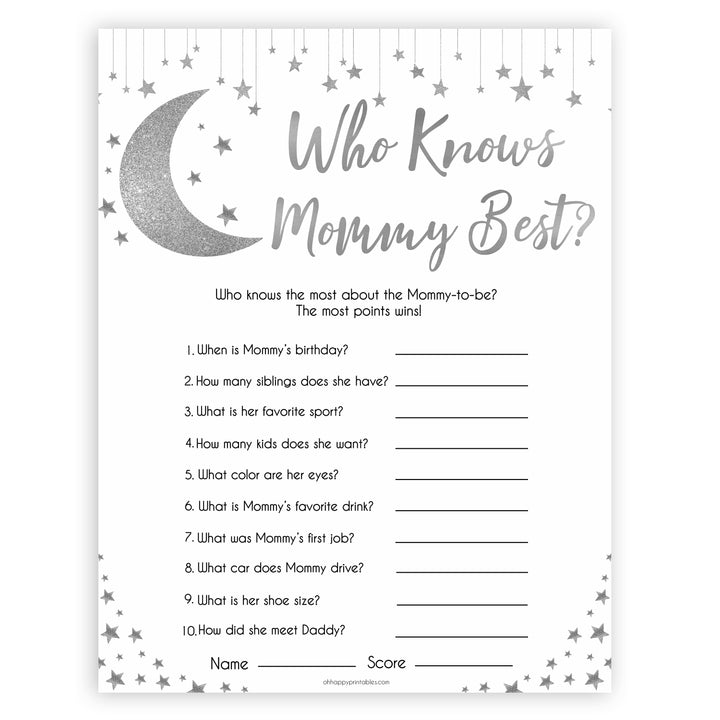 Silver little star, who knows mommy best baby games, baby shower games, printable baby games, fun baby games, twinkle little star games, baby games, fun baby shower ideas, baby shower ideas