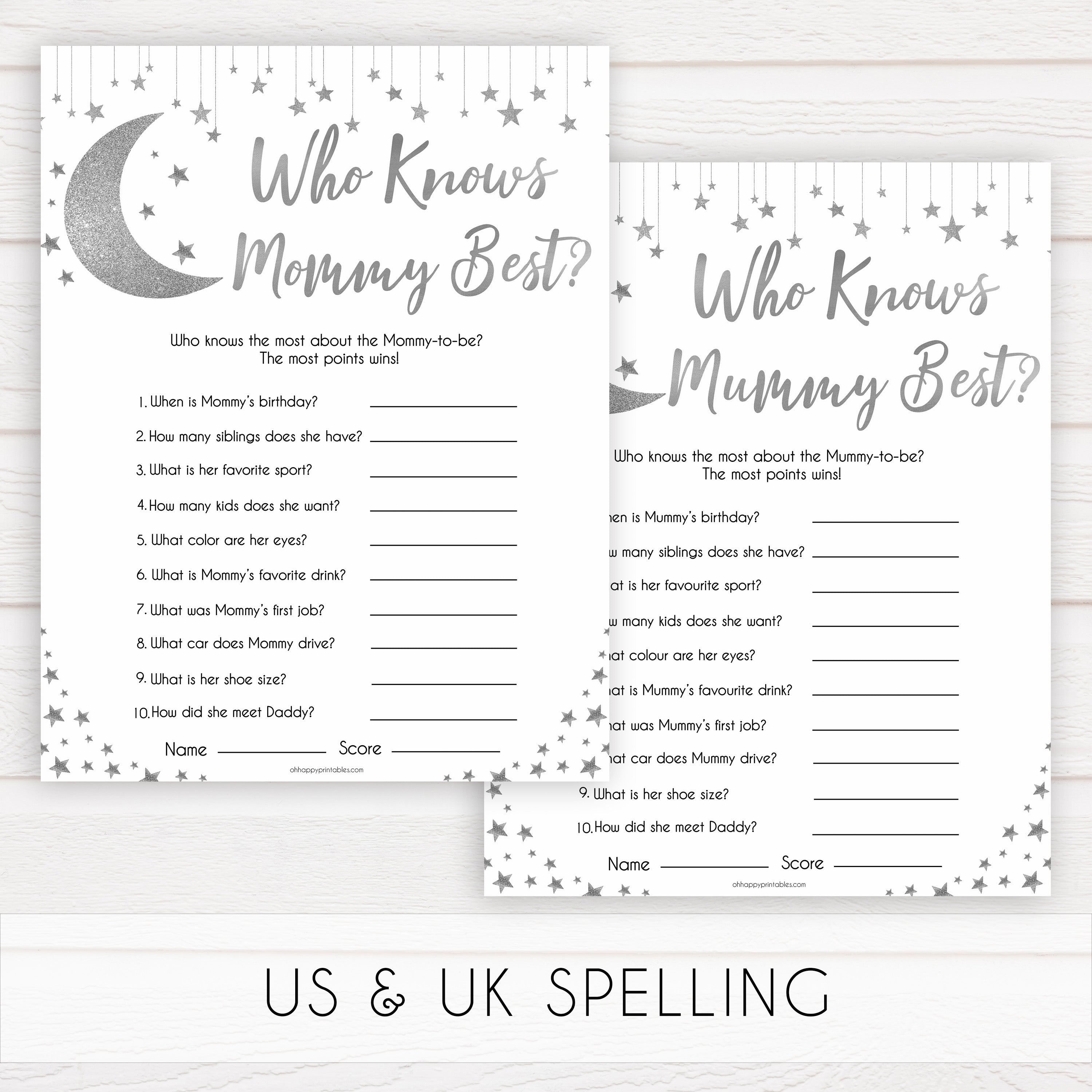 Silver little star, who knows mommy best baby games, baby shower games, printable baby games, fun baby games, twinkle little star games, baby games, fun baby shower ideas, baby shower ideas