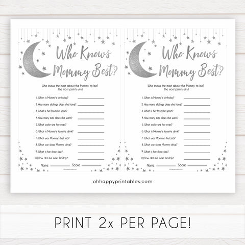 Silver little star, who knows mommy best baby games, baby shower games, printable baby games, fun baby games, twinkle little star games, baby games, fun baby shower ideas, baby shower ideas