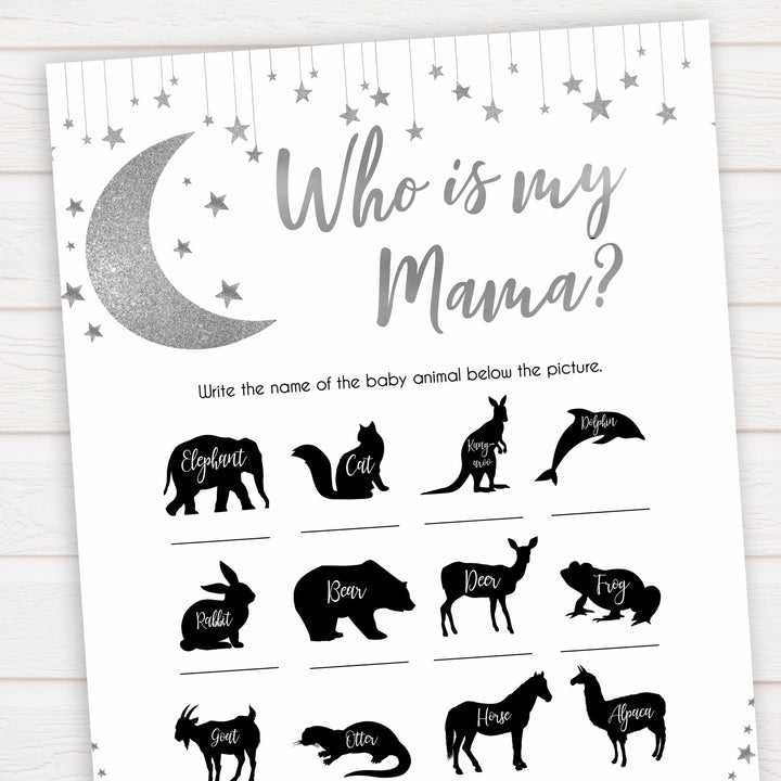 Silver little star, who is my mama baby games, baby shower games, printable baby games, fun baby games, twinkle little star games, baby games, fun baby shower ideas, baby shower ideas