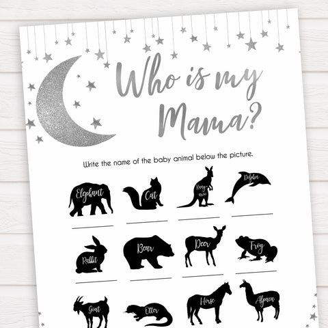 Silver little star, who is my mama baby games, baby shower games, printable baby games, fun baby games, twinkle little star games, baby games, fun baby shower ideas, baby shower ideas