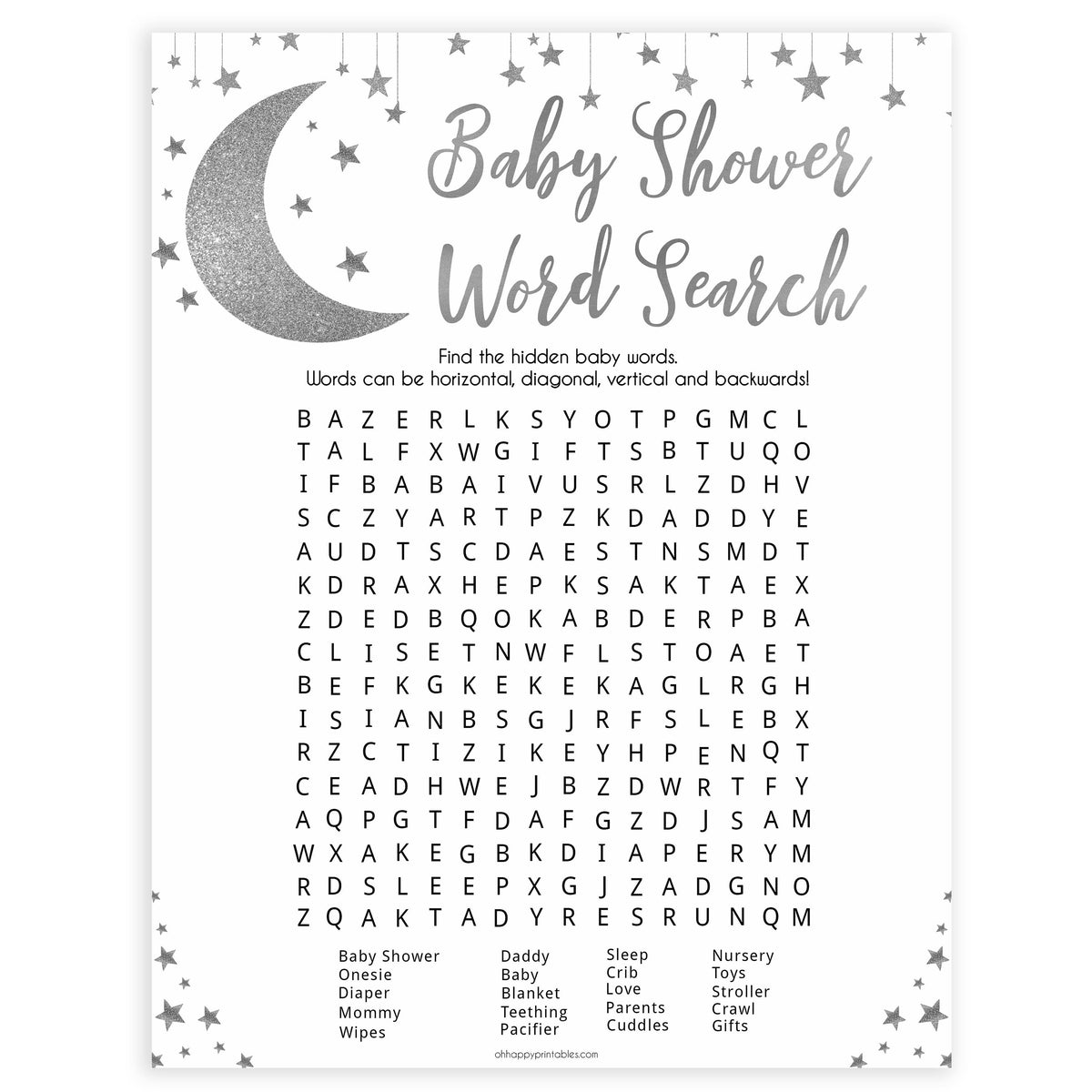 Silver twinkle little star baby word search game, baby word search game, printable baby games, fun baby games, little star baby games, popular baby games