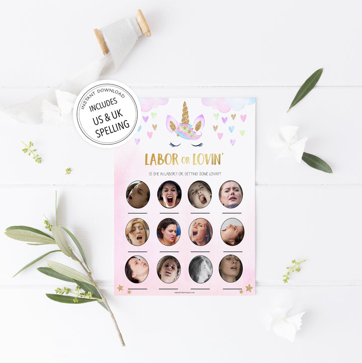 labor or lovin baby game, Printable baby shower games, unicorn baby games, baby shower games, fun baby shower ideas, top baby shower ideas, unicorn baby shower, baby shower games, fun unicorn baby shower ideas