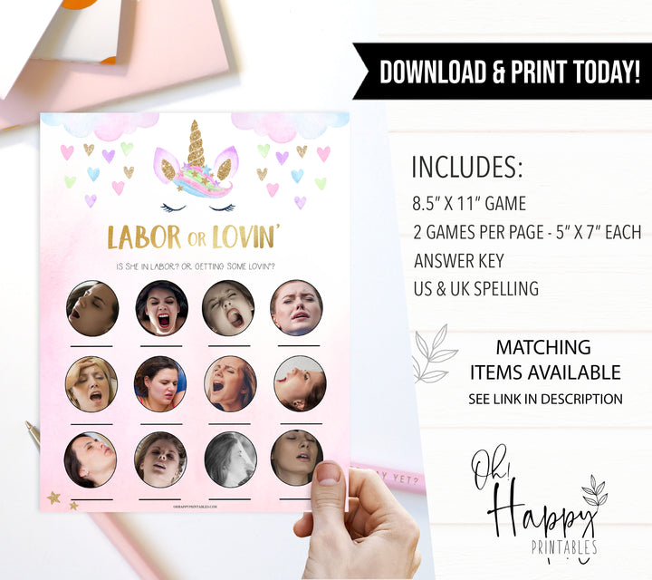 labor or lovin baby game, Printable baby shower games, unicorn baby games, baby shower games, fun baby shower ideas, top baby shower ideas, unicorn baby shower, baby shower games, fun unicorn baby shower ideas