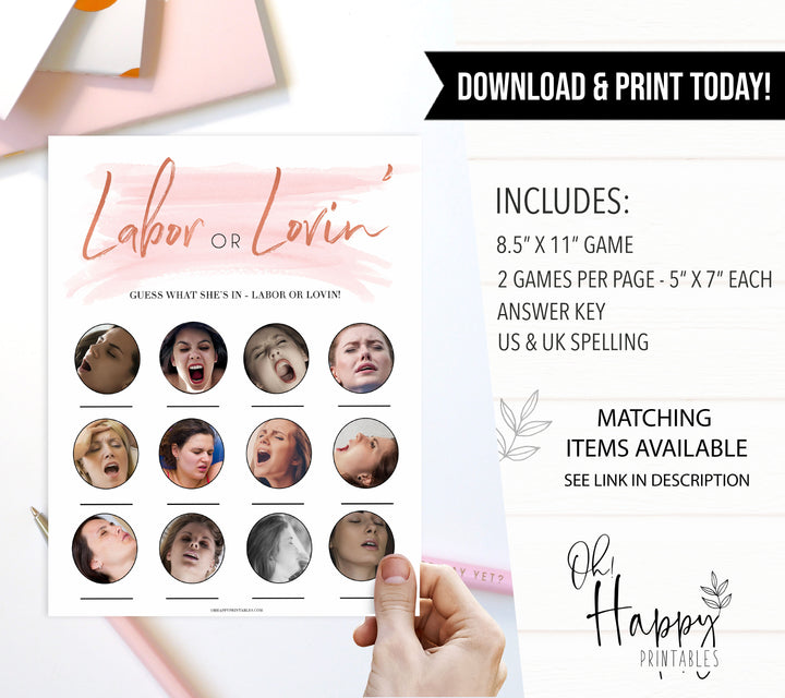 Pink Swash Labor or Porn Game, Labour or Lovin Game, Baby Shower Games, Labour or Porn, Instant Download, Lovin or Labor Game, Porn printable baby shower games, fun baby shower games, popular baby shower games