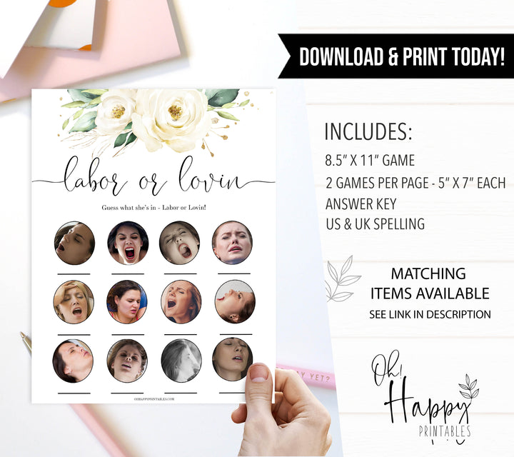 labor or lovin baby game, Printable baby shower games, shite floral baby games, baby shower games, fun baby shower ideas, top baby shower ideas, floral baby shower, baby shower games, fun floral baby shower ideas