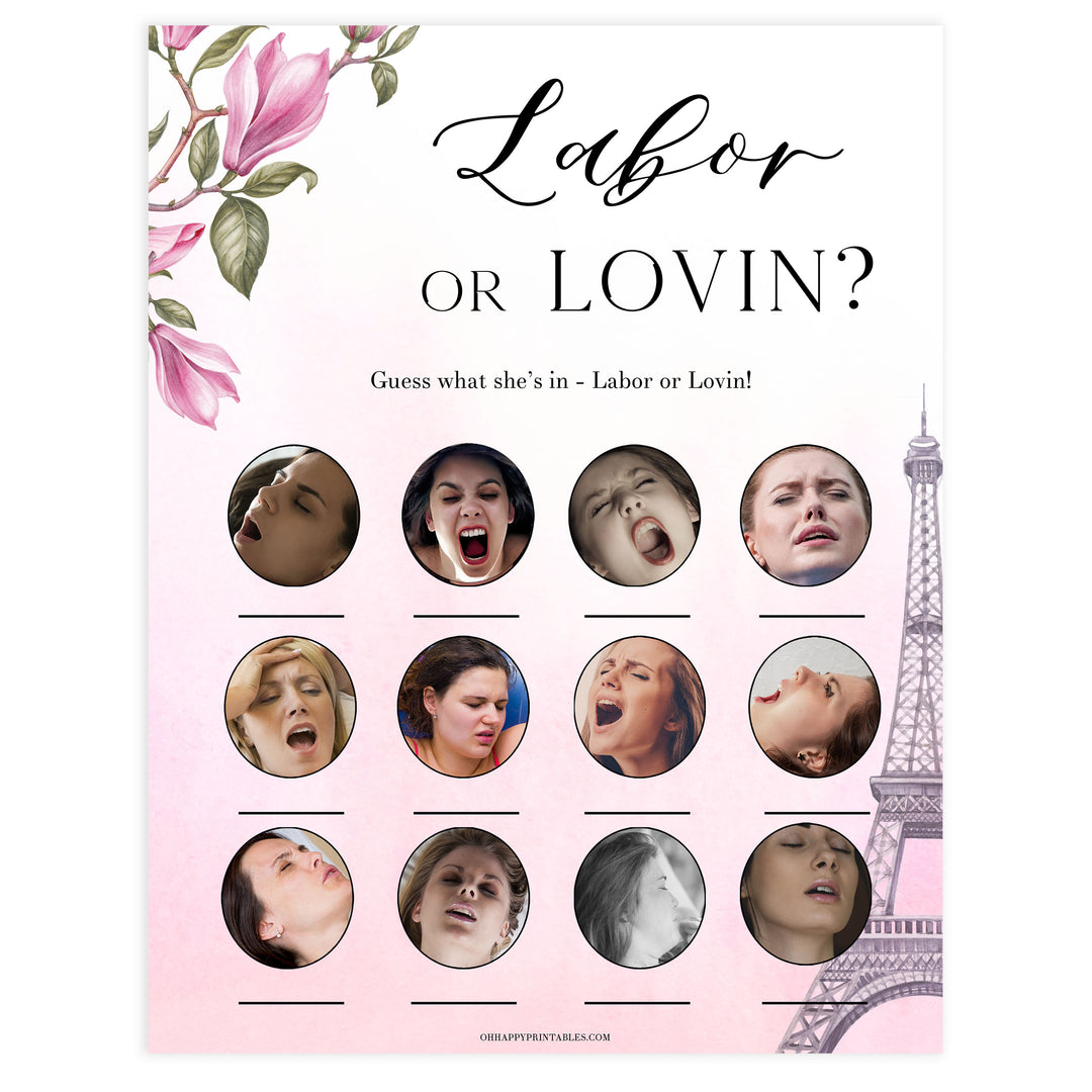 labor or loivn baby shower game, Paris baby shower games, printable baby shower games, Parisian baby shower games, fun baby shower games