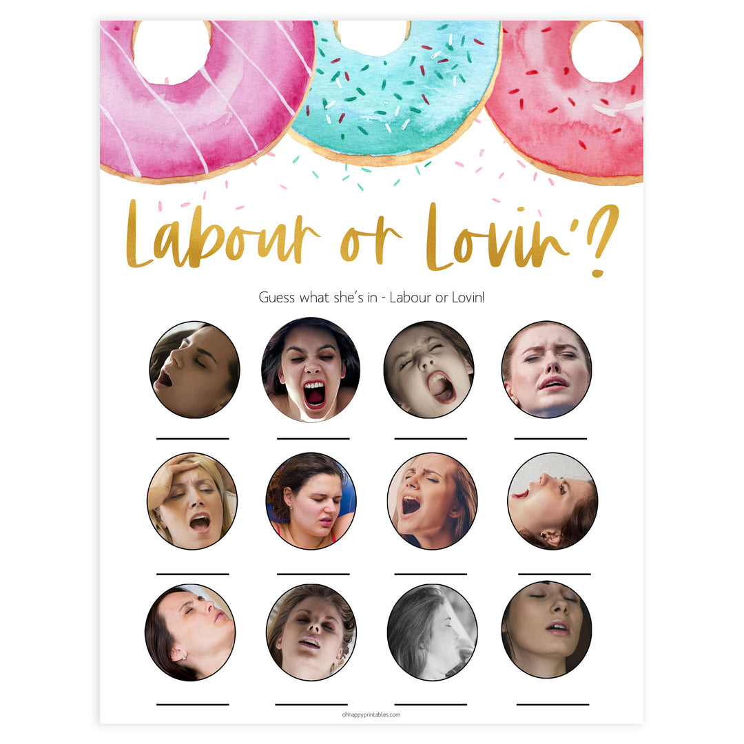 labor or lovin, porn or labor game, Printable baby shower games, donut baby games, baby shower games, fun baby shower ideas, top baby shower ideas, donut sprinkles baby shower, baby shower games, fun donut baby shower ideas