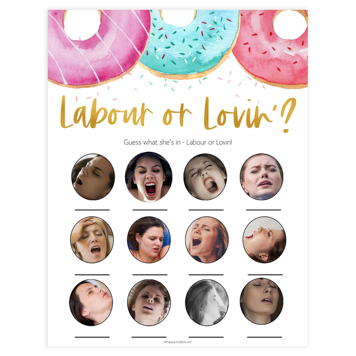 labor or lovin, porn or labor game, Printable baby shower games, donut baby games, baby shower games, fun baby shower ideas, top baby shower ideas, donut sprinkles baby shower, baby shower games, fun donut baby shower ideas