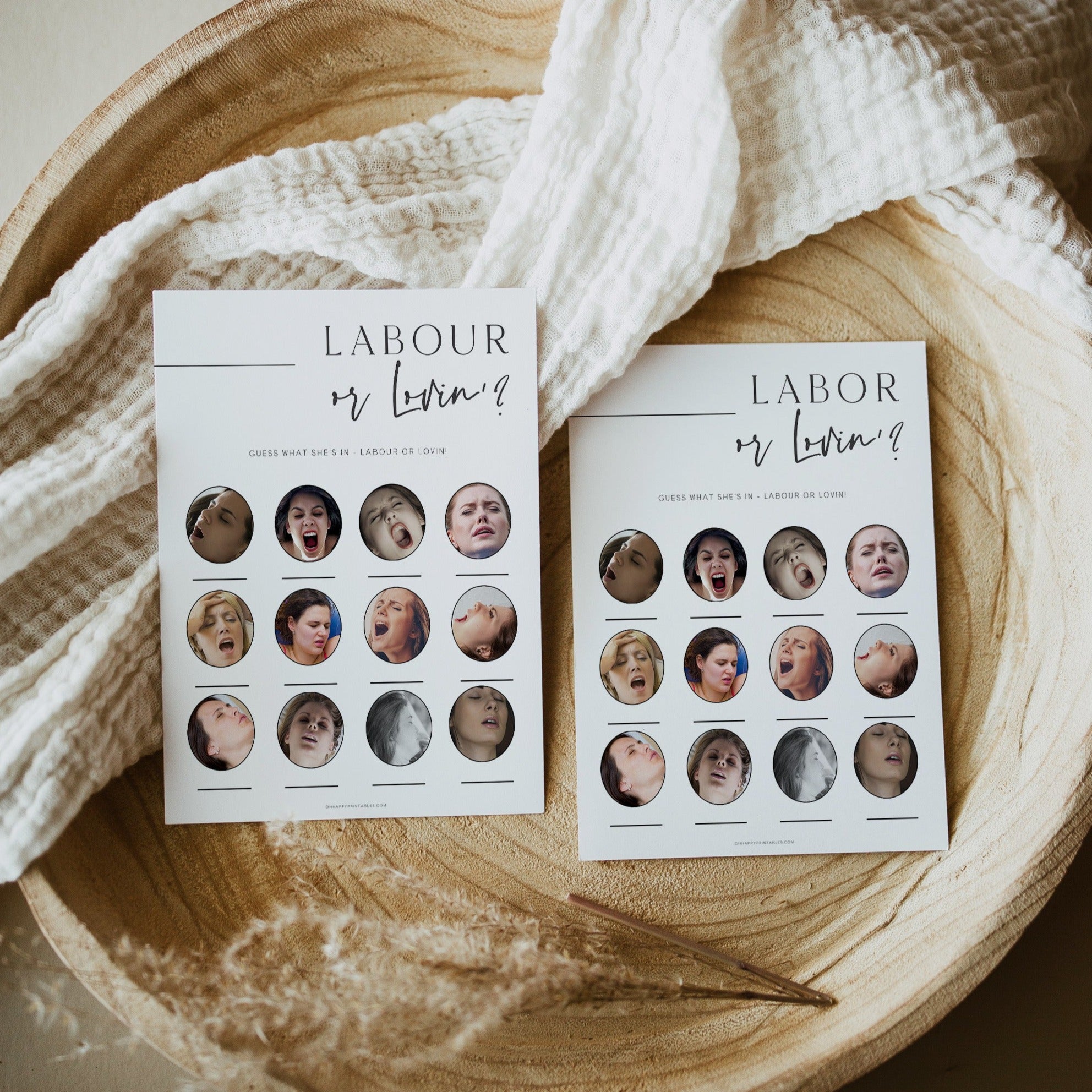 Printable baby shower game labor or lovin with a modern minimalist design