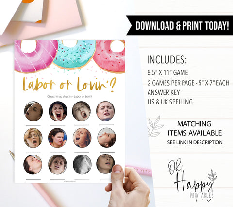 labor or lovin, porn or labor game, Printable baby shower games, donut baby games, baby shower games, fun baby shower ideas, top baby shower ideas, donut sprinkles baby shower, baby shower games, fun donut baby shower ideas