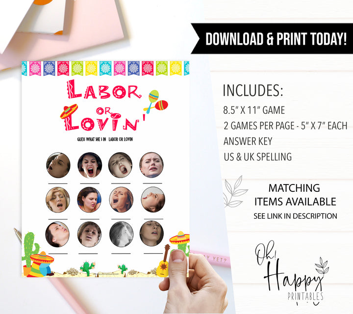 labour or lovin, labor or lovin game, Printable baby shower games, Mexican fiesta fun baby games, baby shower games, fun baby shower ideas, top baby shower ideas, fiesta shower baby shower, fiesta baby shower ideas