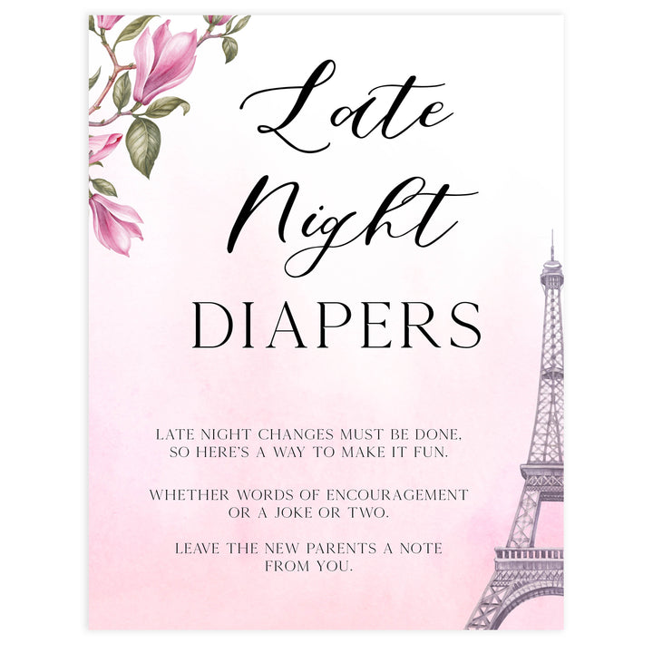 late night diapers game, Paris baby shower games, printable baby shower games, Parisian baby shower games, fun baby shower games