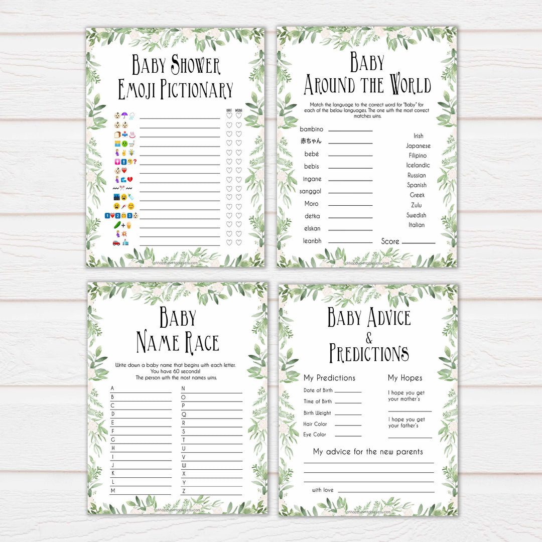 Greenery 10 Baby Shower Games, Printable Baby Shower Games, Baby Shower Games Pack, Green Baby Games, Baby Shower Pack, Baby Shower, printable baby shower games, fun baby shower games, popular baby shower games