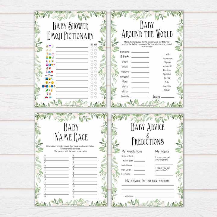 Greenery 10 Baby Shower Games, Printable Baby Shower Games, Baby Shower Games Pack, Green Baby Games, Baby Shower Pack, Baby Shower, printable baby shower games, fun baby shower games, popular baby shower games
