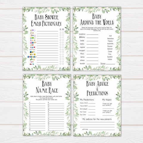 Greenery 10 Baby Shower Games, Printable Baby Shower Games, Baby Shower Games Pack, Green Baby Games, Baby Shower Pack, Baby Shower, printable baby shower games, fun baby shower games, popular baby shower games