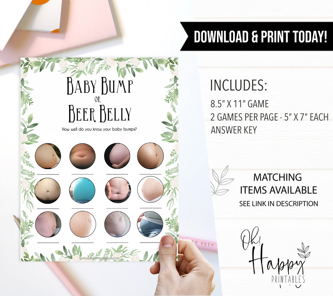 Baby Bump or Beer Belly Game, Baby Bump Beer Belly, Botanical, Baby Bump, Beer Belly, Baby Bump or Beer Belly, Pregnant Beer Belly Game, printable baby shower games, fun baby shower games, popular baby shower games