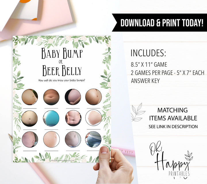 Baby Bump or Beer Belly Game, Baby Bump Beer Belly, Botanical, Baby Bump, Beer Belly, Baby Bump or Beer Belly, Pregnant Beer Belly Game, printable baby shower games, fun baby shower games, popular baby shower games