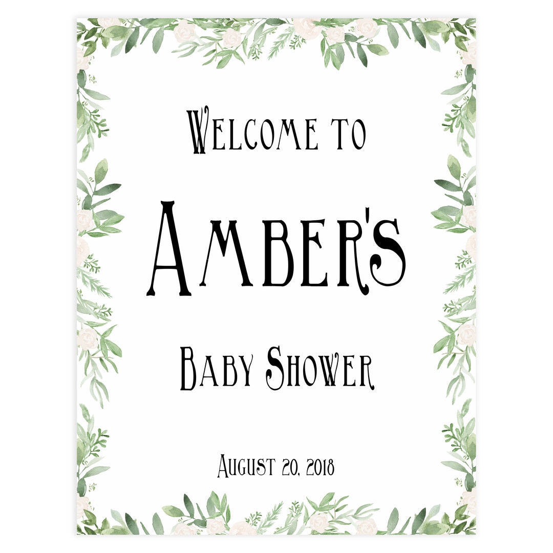 baby shower welcome signs, printable baby welcome signs, greenery baby decor, printable baby shower decor, 