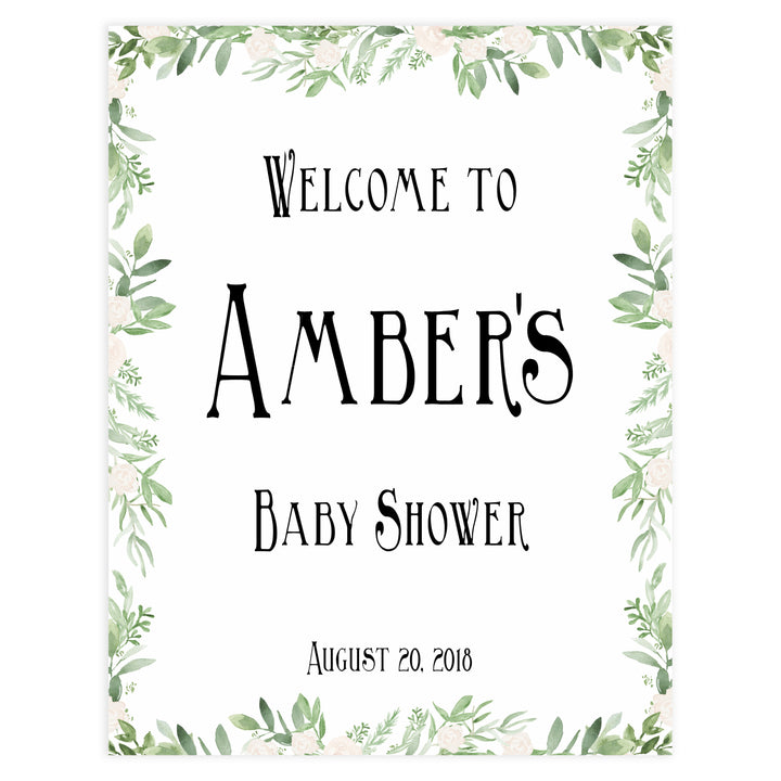 baby shower welcome signs, printable baby welcome signs, greenery baby decor, printable baby shower decor, 