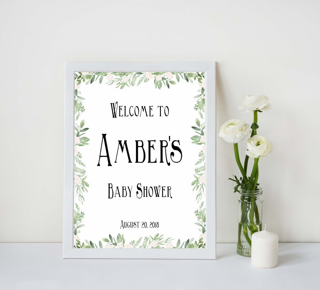 baby shower welcome signs, printable baby welcome signs, greenery baby decor, printable baby shower decor, 