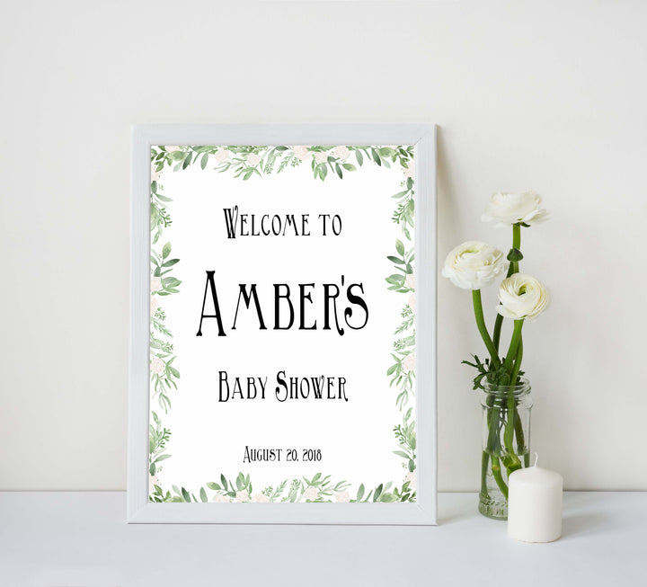 baby shower welcome signs, printable baby welcome signs, greenery baby decor, printable baby shower decor, 