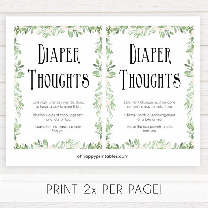 Diaper thoughts baby shower keepsake, diaper thoughts, nappy game, fun baby shower games, printable baby shower games, popular baby shower games