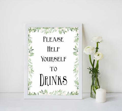 greenery drinks baby shower signs, printable baby signs, baby shower table signs, floral baby signs