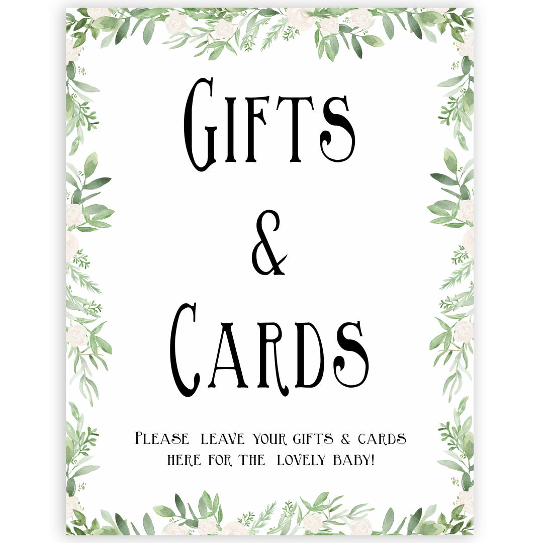 gifts and cards baby sign, Printable baby table signs, baby shower table signs, botanical baby table signs, baby shower decor, fun baby decor, printable baby decor