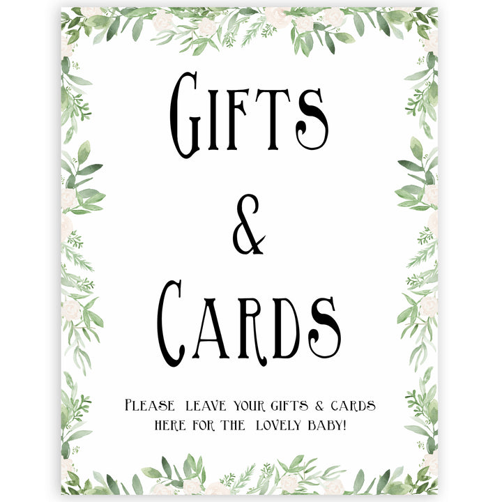 gifts and cards baby sign, Printable baby table signs, baby shower table signs, botanical baby table signs, baby shower decor, fun baby decor, printable baby decor