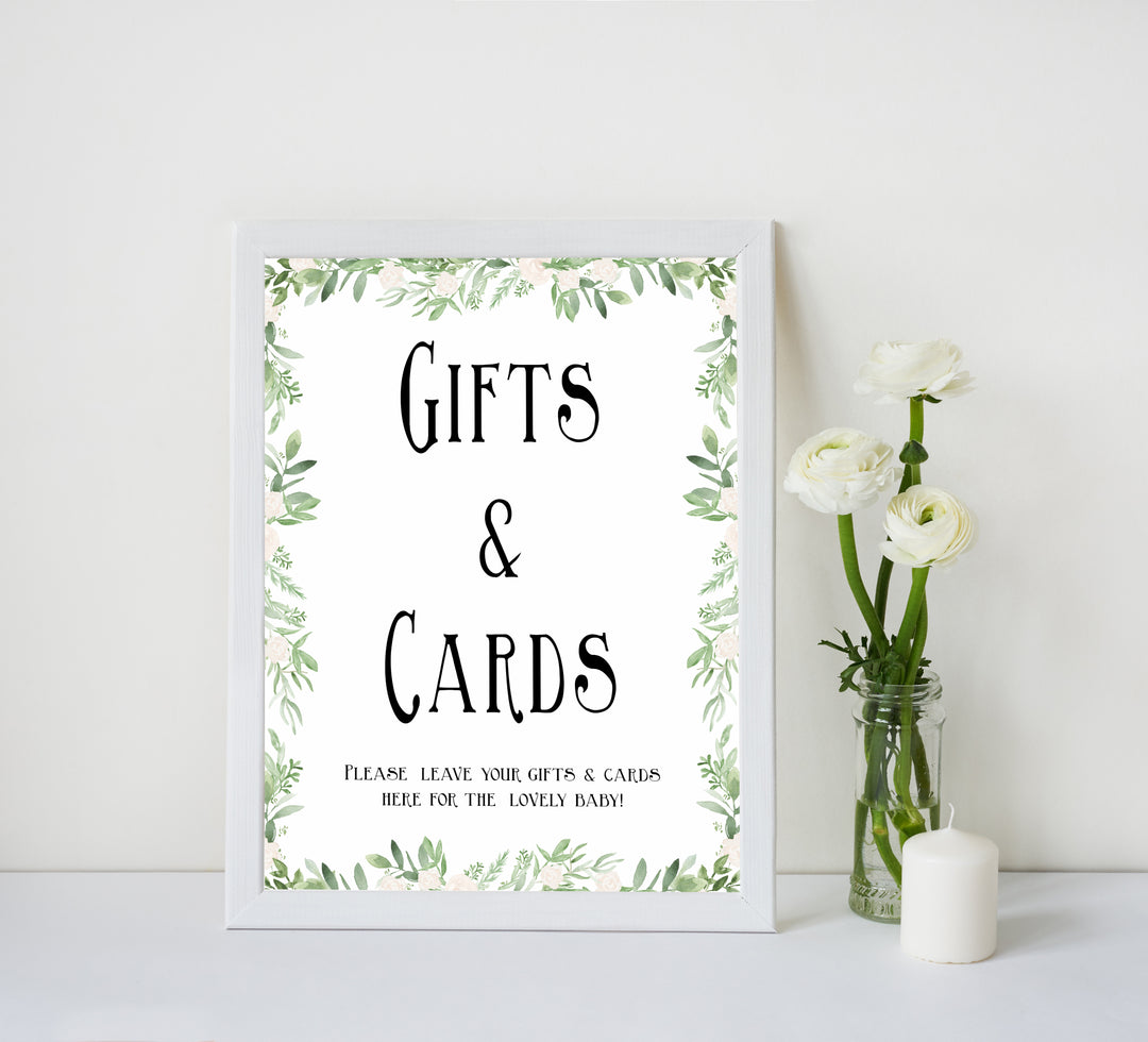 gifts and cards baby sign, Printable baby table signs, baby shower table signs, botanical baby table signs, baby shower decor, fun baby decor, printable baby decor