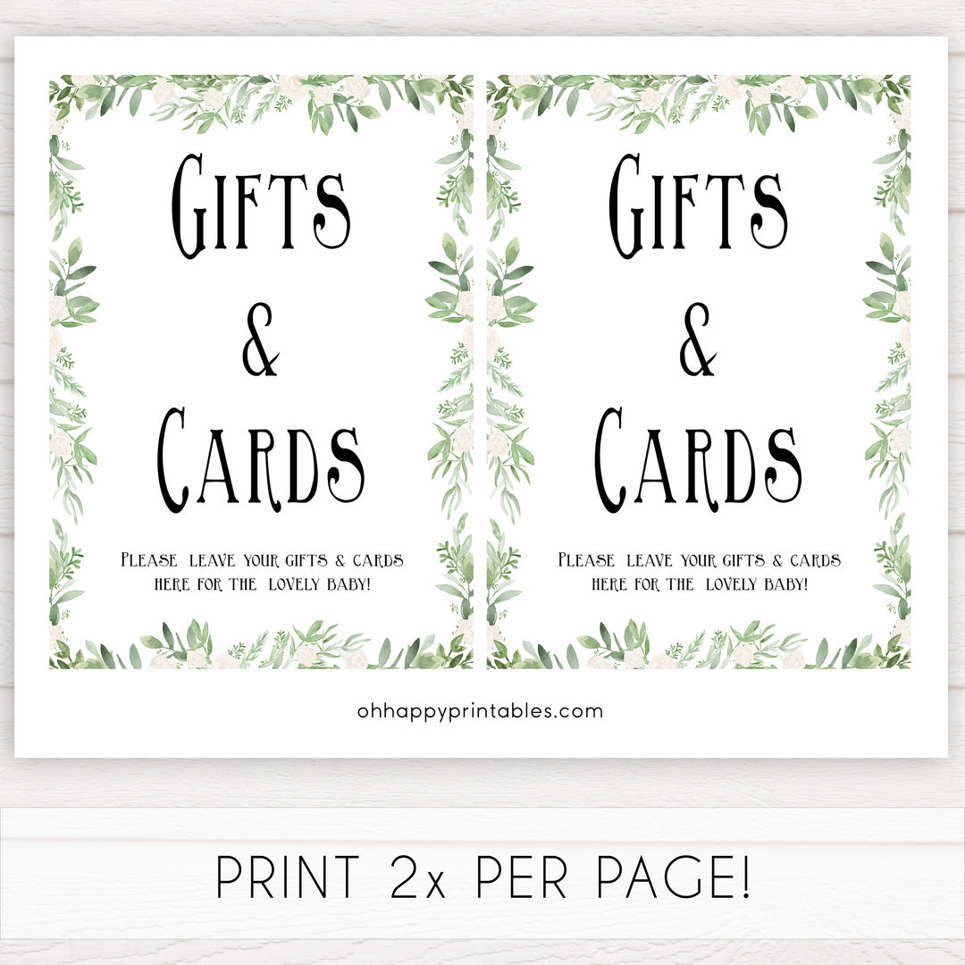 gifts and cards baby sign, Printable baby table signs, baby shower table signs, botanical baby table signs, baby shower decor, fun baby decor, printable baby decor