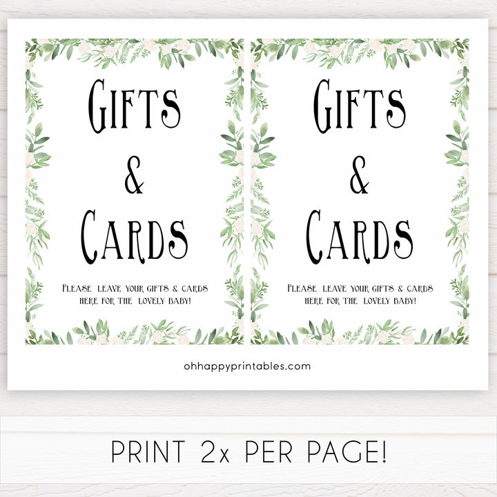 gifts and cards baby sign, Printable baby table signs, baby shower table signs, botanical baby table signs, baby shower decor, fun baby decor, printable baby decor