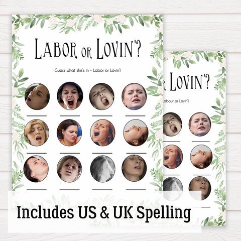 Green Leaf Labour or Lovin Game, Funny Baby Shower Games, Labour or Lovin, Instant Download, Lovin or Labor Game, Labor or Lovin Game, printable baby shower games, fun baby games, popular baby games