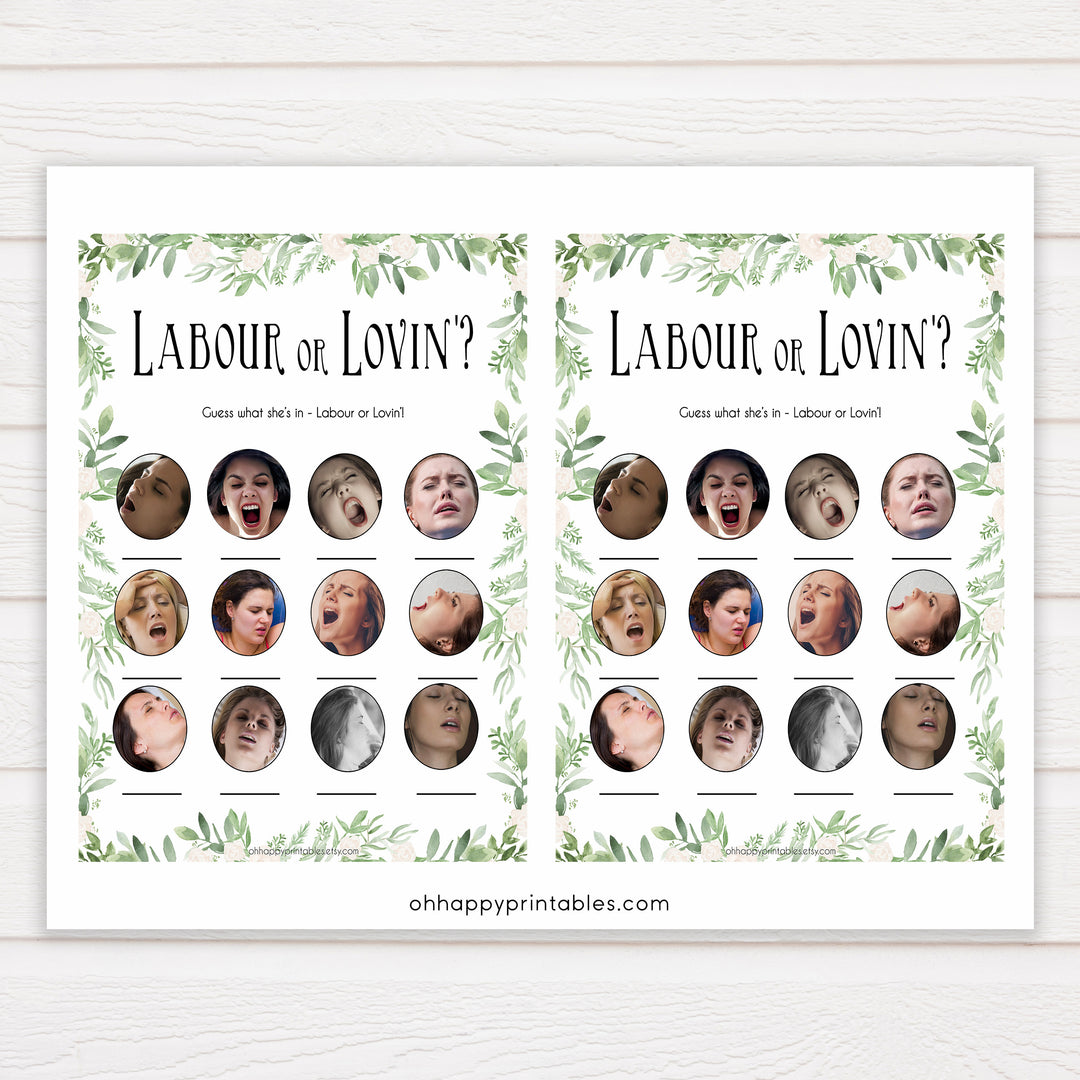  Green Leaf Labour or Lovin Game, Funny Baby Shower Games, Labour or Lovin, Instant Download, Lovin or Labor Game, Labor or Lovin Game, printable baby shower games, fun baby games, popular baby games