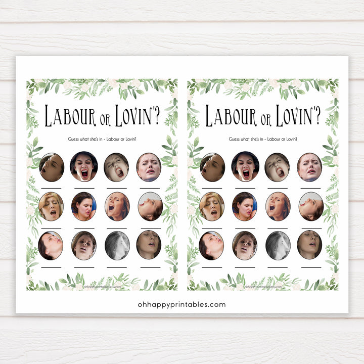  Green Leaf Labour or Lovin Game, Funny Baby Shower Games, Labour or Lovin, Instant Download, Lovin or Labor Game, Labor or Lovin Game, printable baby shower games, fun baby games, popular baby games