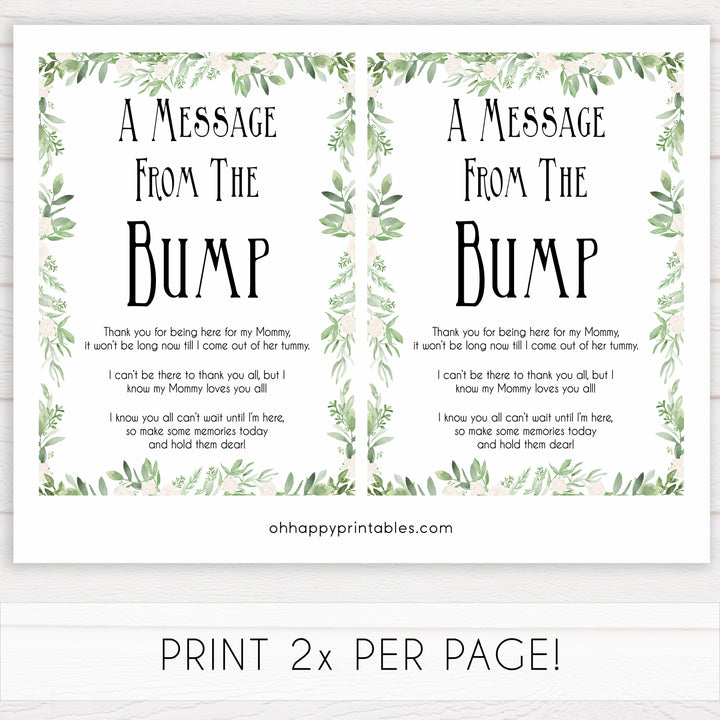 Greenery Message From Baby, Baby Shower Signs, Printable Baby Shower Signs, Baby Bump, Message From Bump, Floral Baby Signs, fun baby games, popular baby games