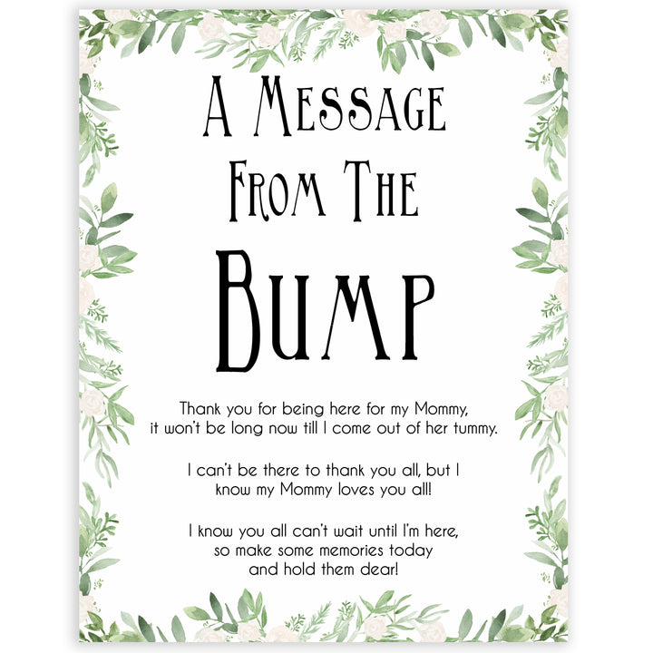 Greenery Message From Baby, Baby Shower Signs, Printable Baby Shower Signs, Baby Bump, Message From Bump, Floral Baby Signs, fun baby games, popular baby games
