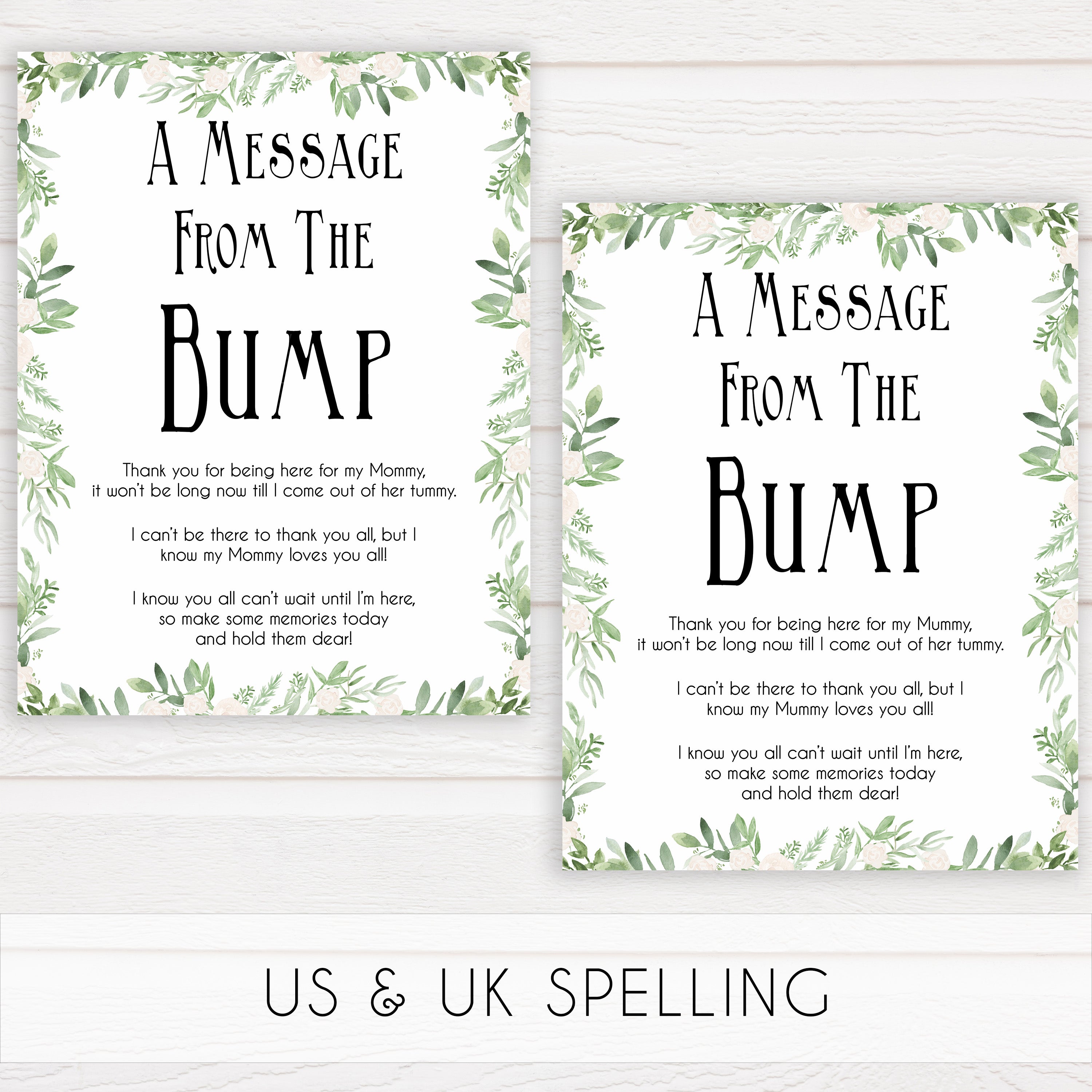 Greenery Message From Baby, Baby Shower Signs, Printable Baby Shower Signs, Baby Bump, Message From Bump, Floral Baby Signs, fun baby games, popular baby games